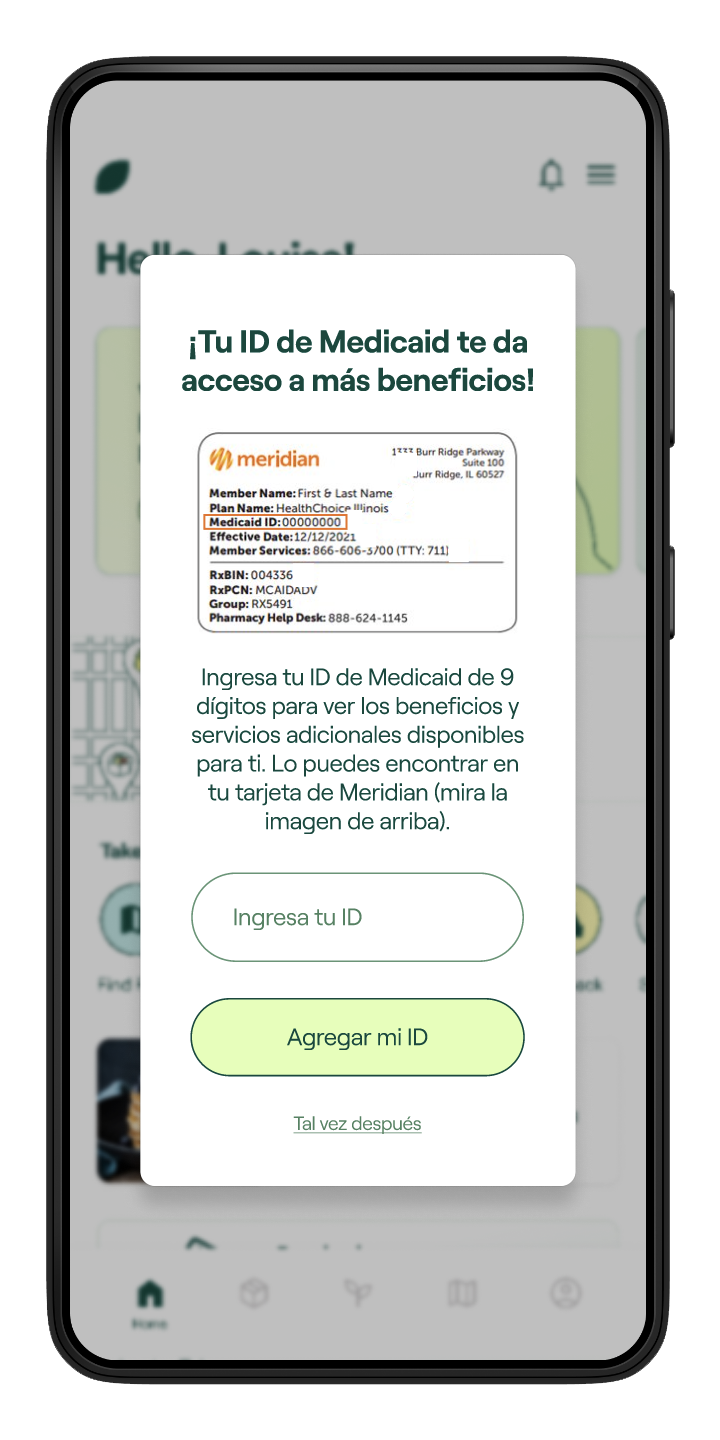 Pantalla de ingresar número de Medicaid
