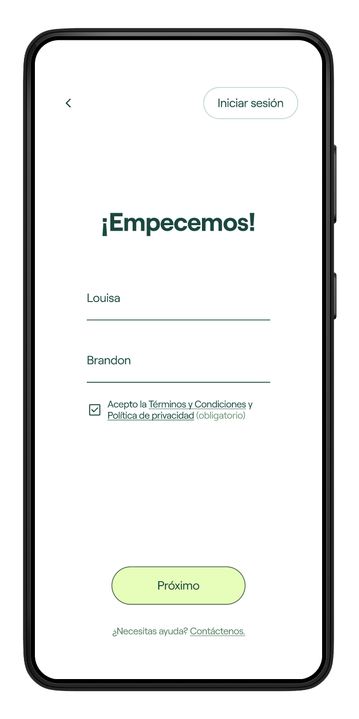 Pantalla de crear cuenta