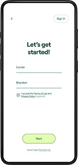 Create account screen